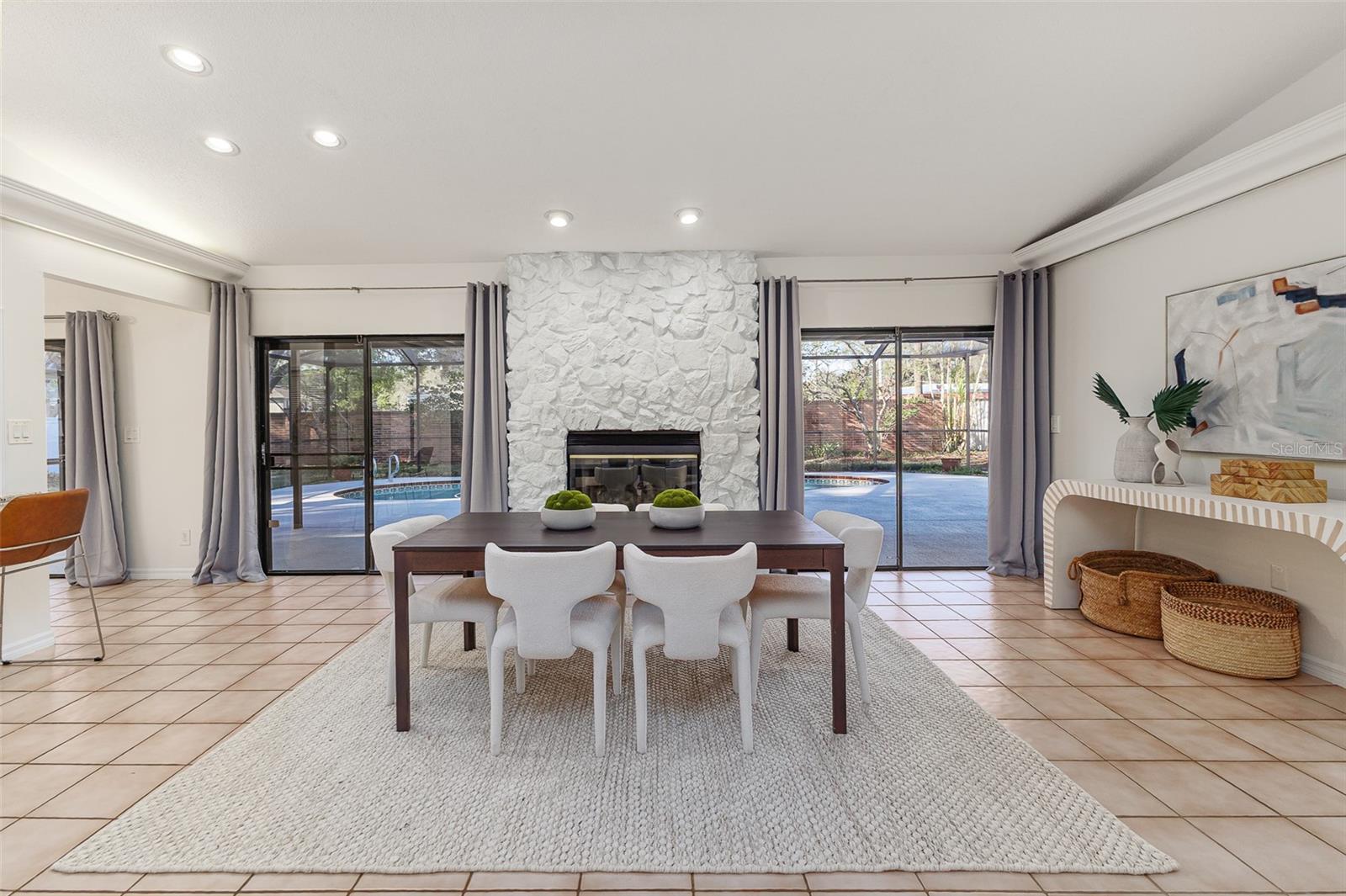 Dining Area with Wood Burning Fireplace