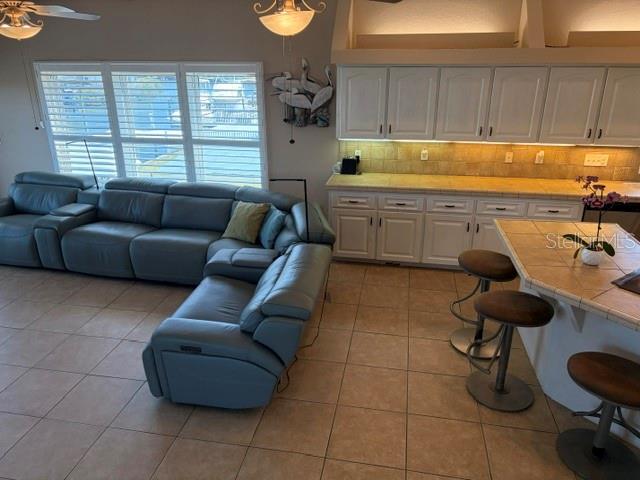 living room with view down the canal