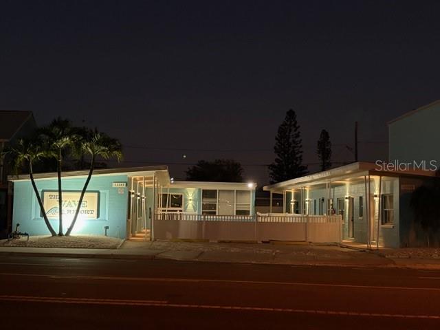 Pool located between buildings