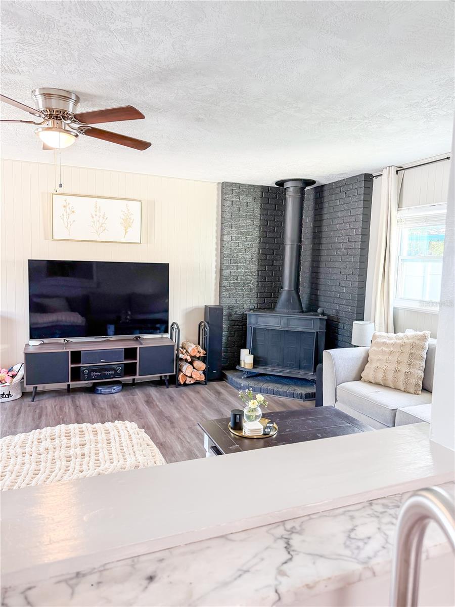 There is a pass thru opening from the kitchen to the family room.