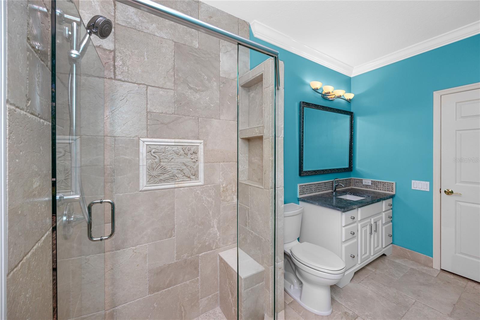 Full pool bath with shower, screened lanai access · 1471 Briargrove Way Oldsmar FL 34677