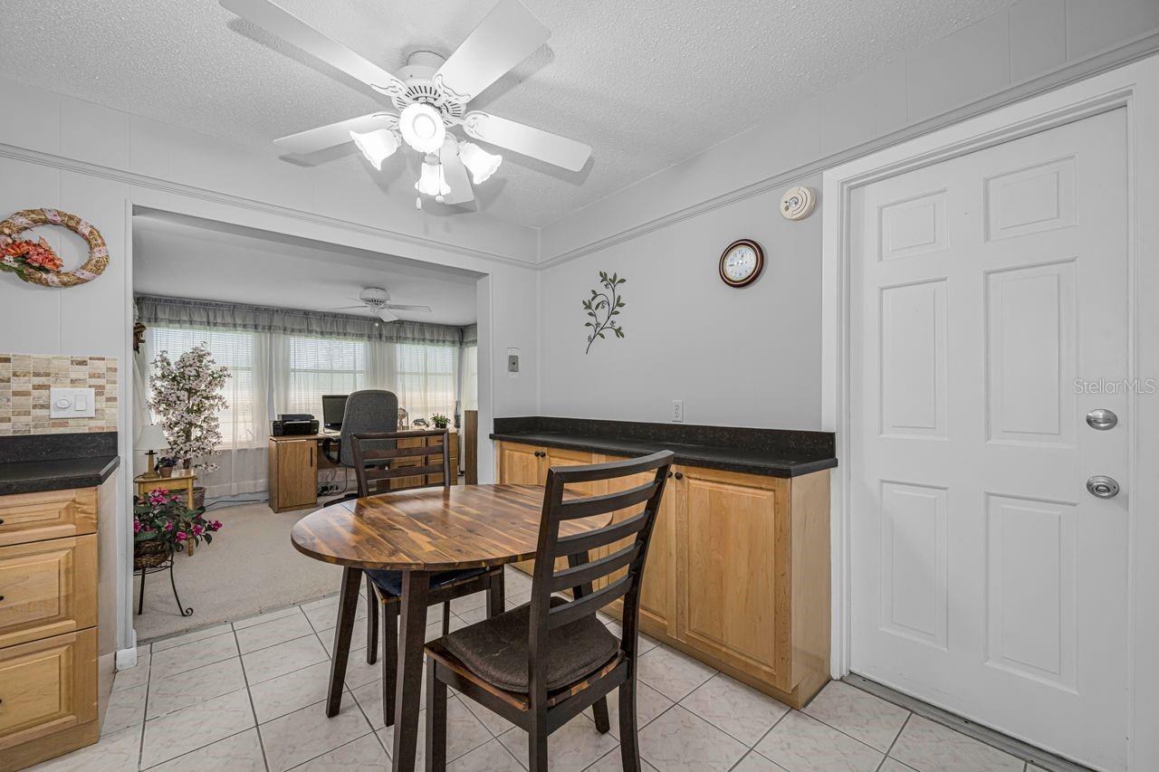 This eat-in kitchen offers additional storage space