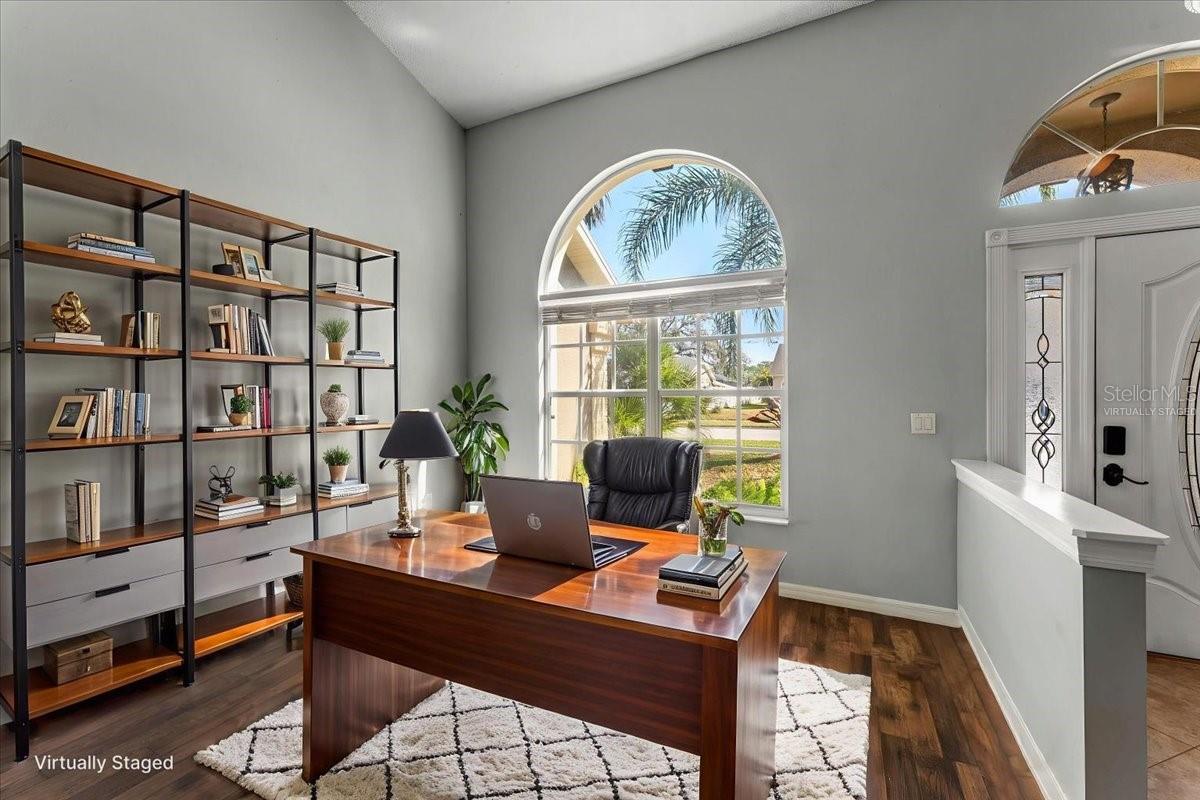 Living space virtually staged as an office