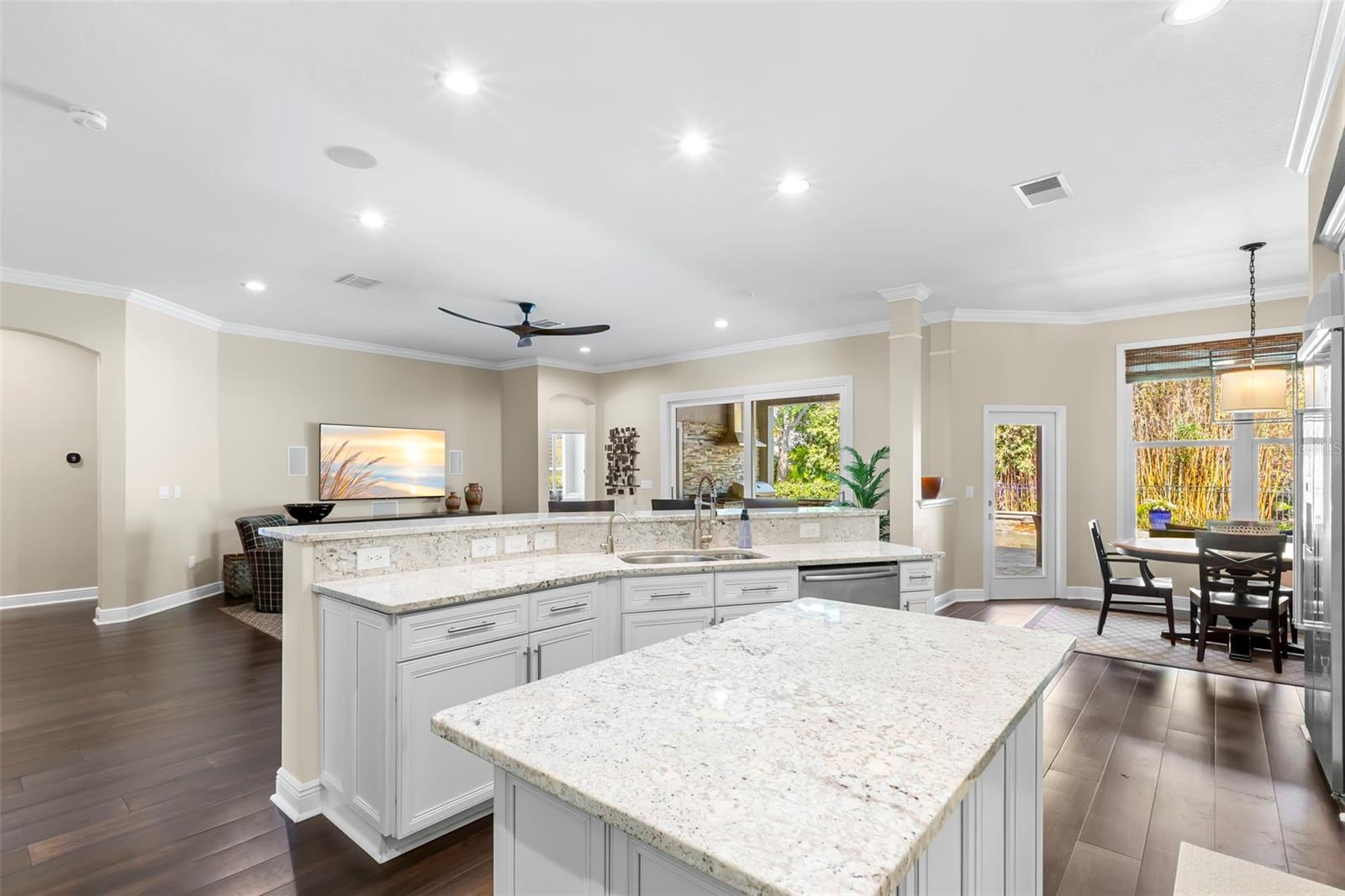 Expansive kitchen open to the family room