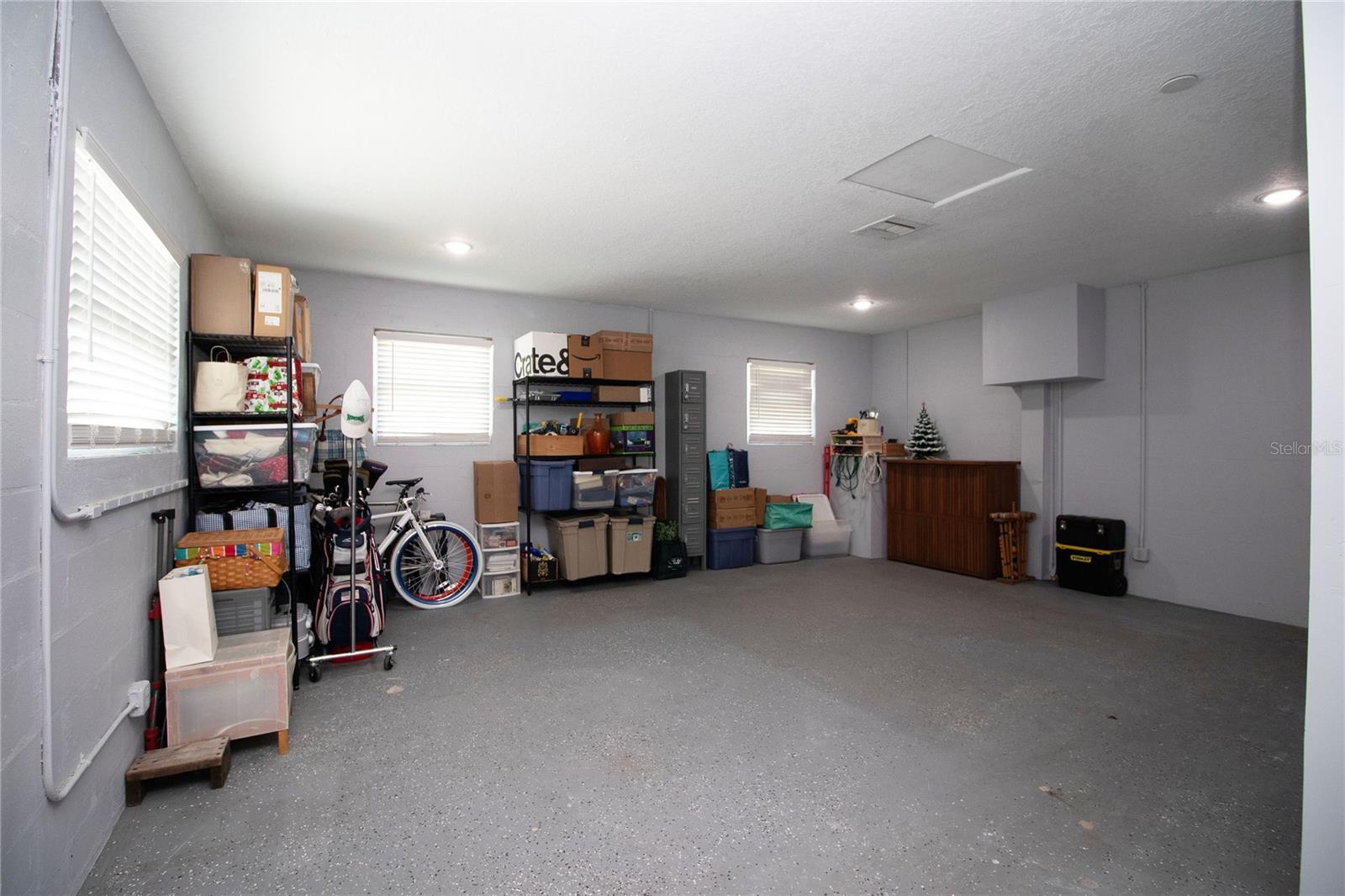 This flex space is currently being used as storage.