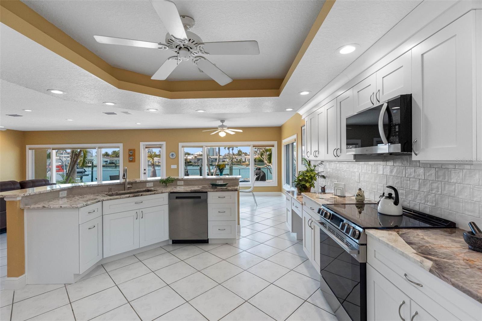 Water views while working in the kitchen.