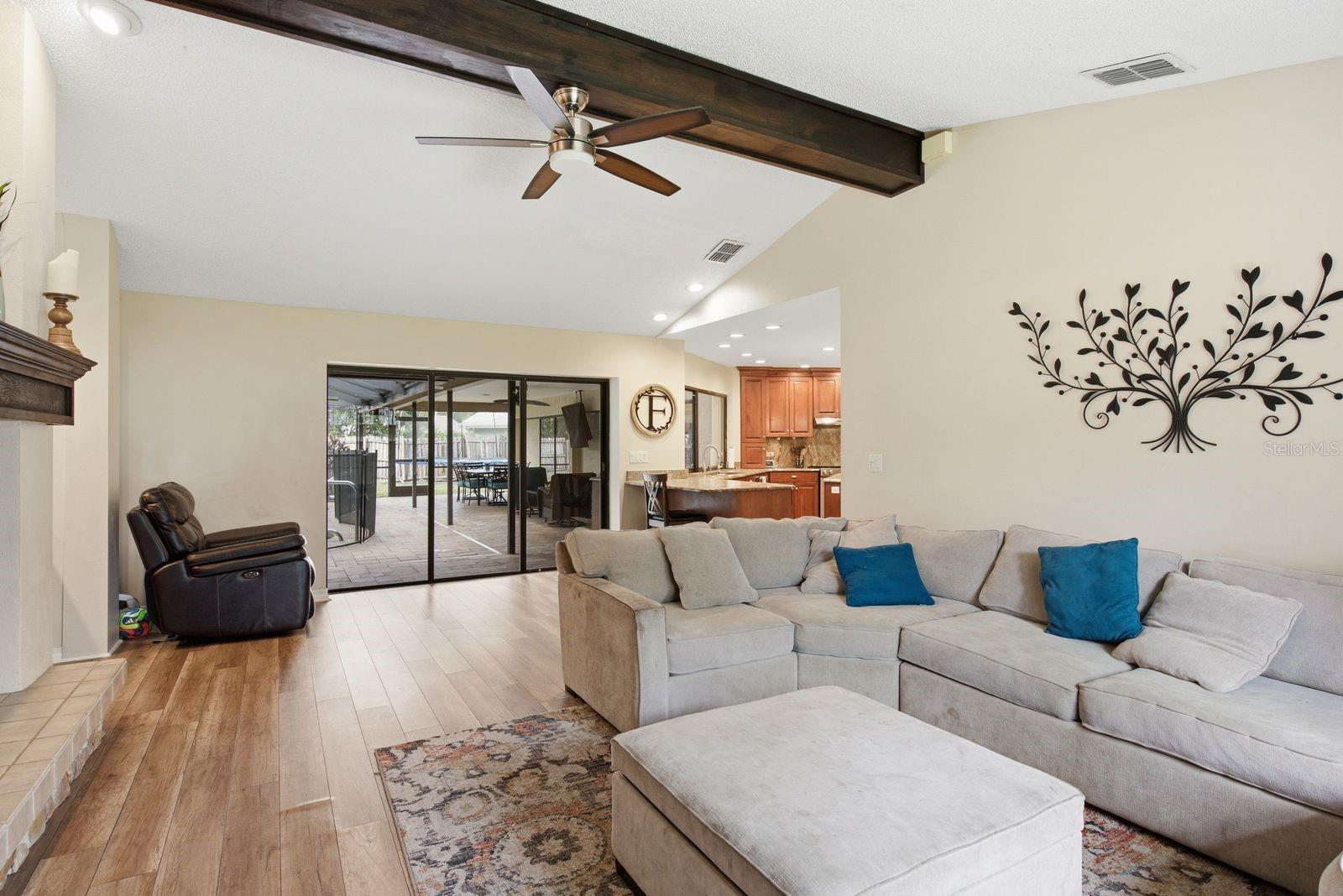 Family Room looking out to Lanai and Kitchen