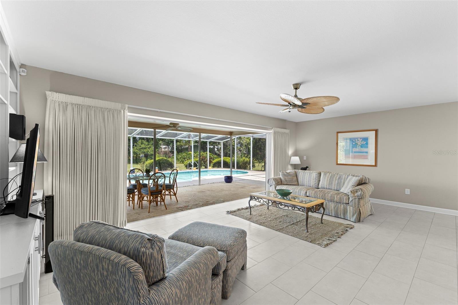 Family room with pocket sliding doors to lanai