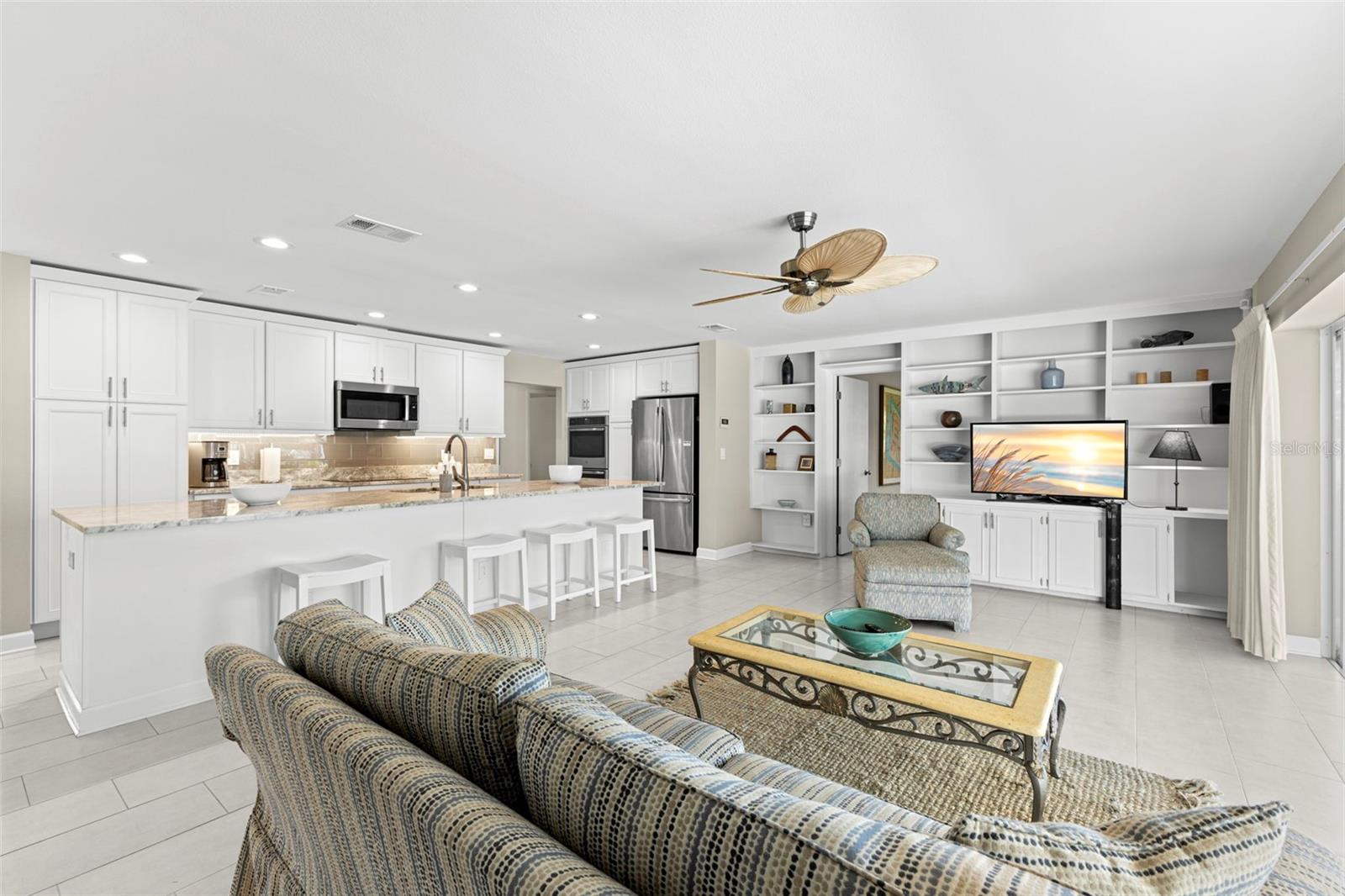 Wall of built-in shelves