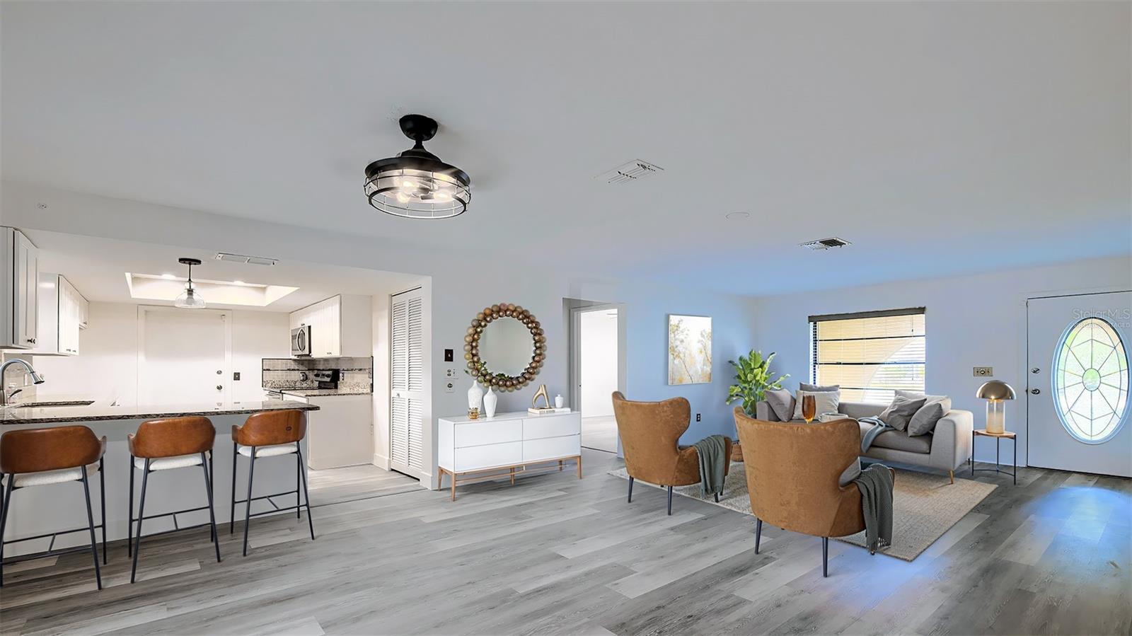 Virtually Staged Living room and kitchen