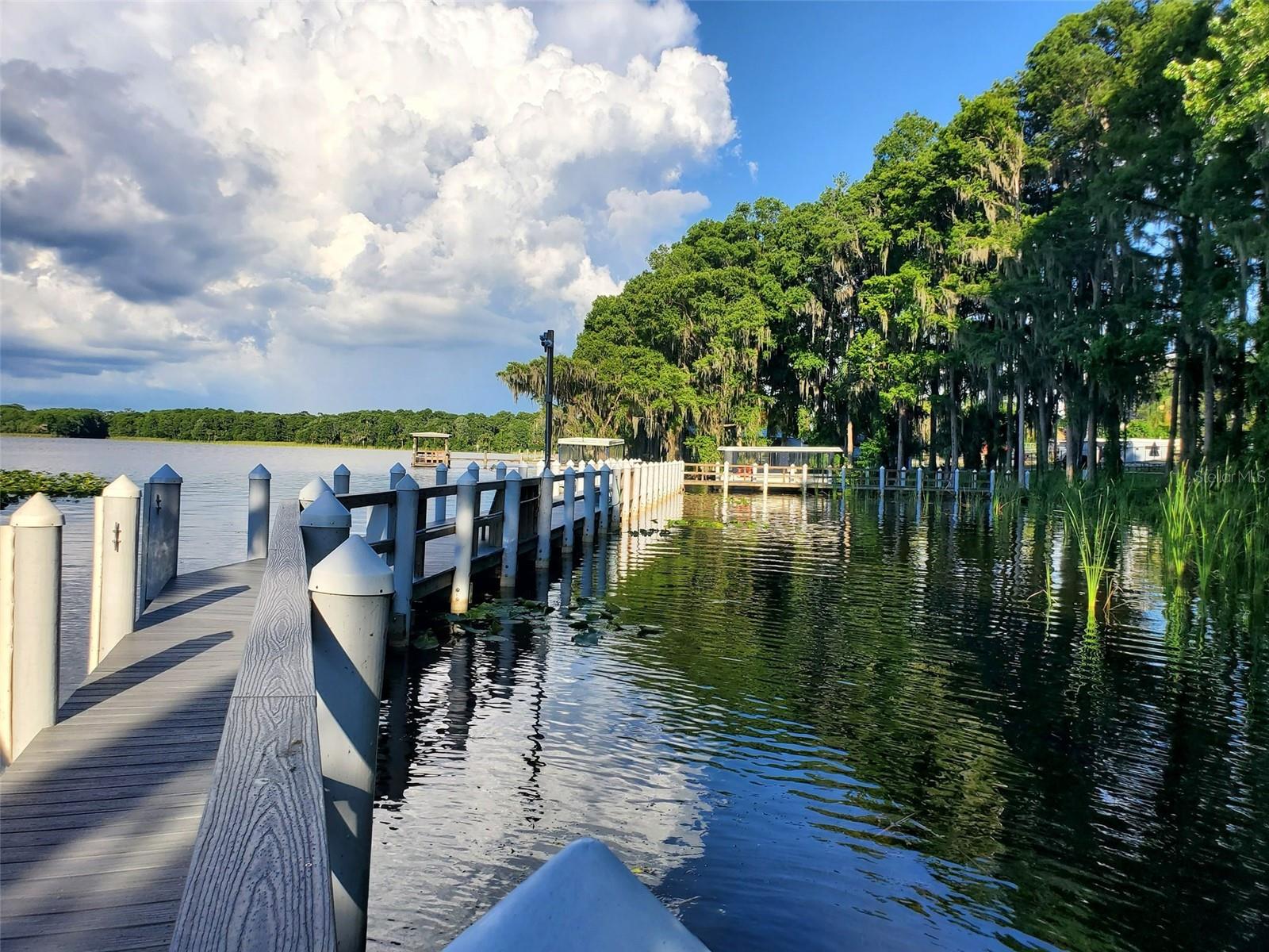 The open dock connects the lodge facilities to the private boat ramp and a secure lot for free RV and boat storage~