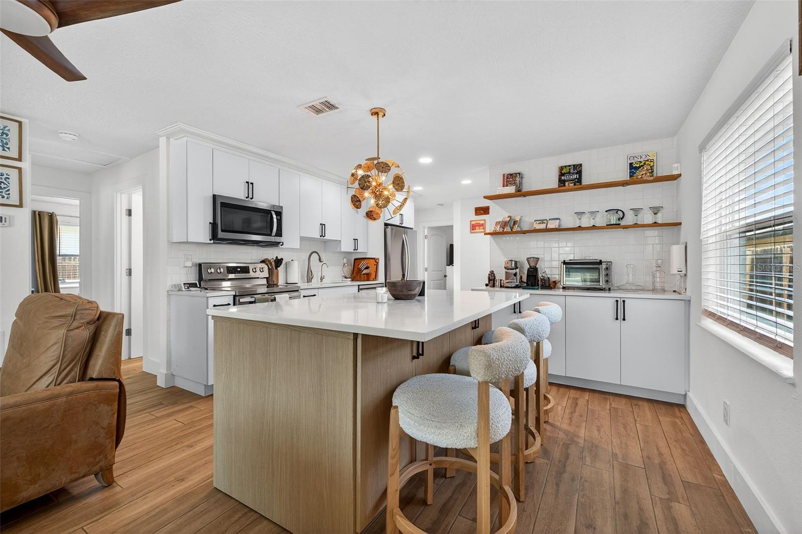 A seamless flow into the kitchen and dining area.
