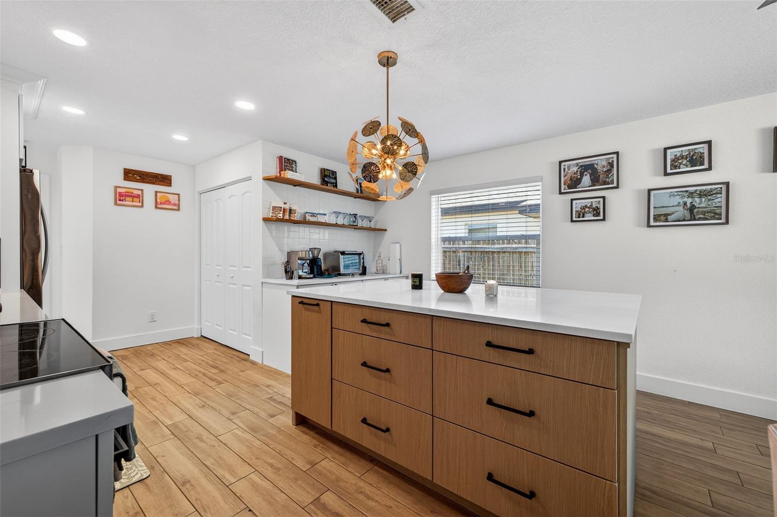 Storage on both sides of the kitchen island