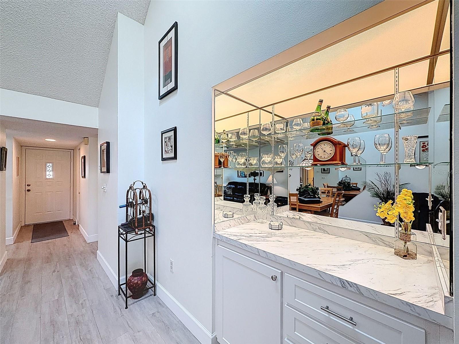 Built in bar with included glassware