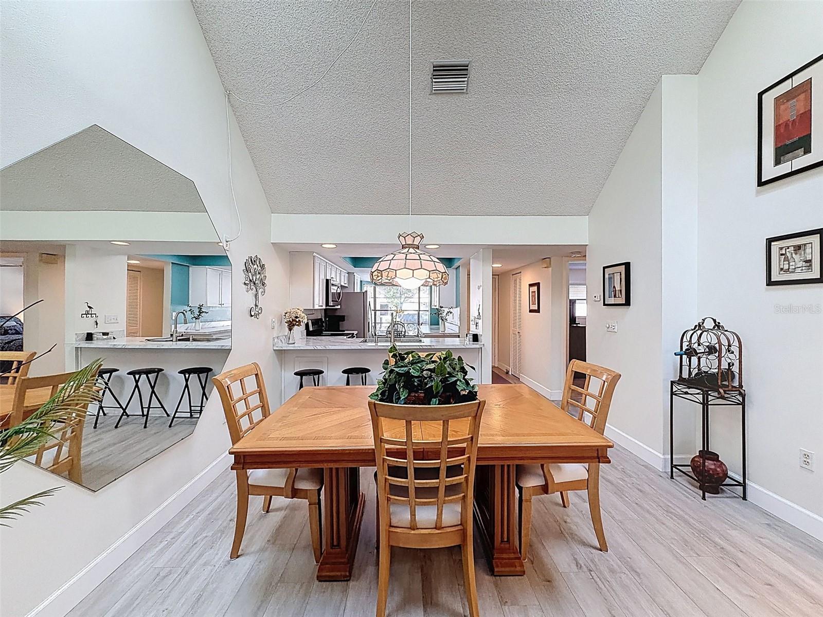 sky lights invite natural light in......soaring vaulted ceilings create an open feeling.