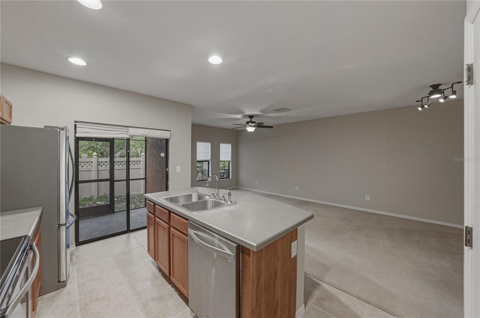 Island and view of the rear Patio