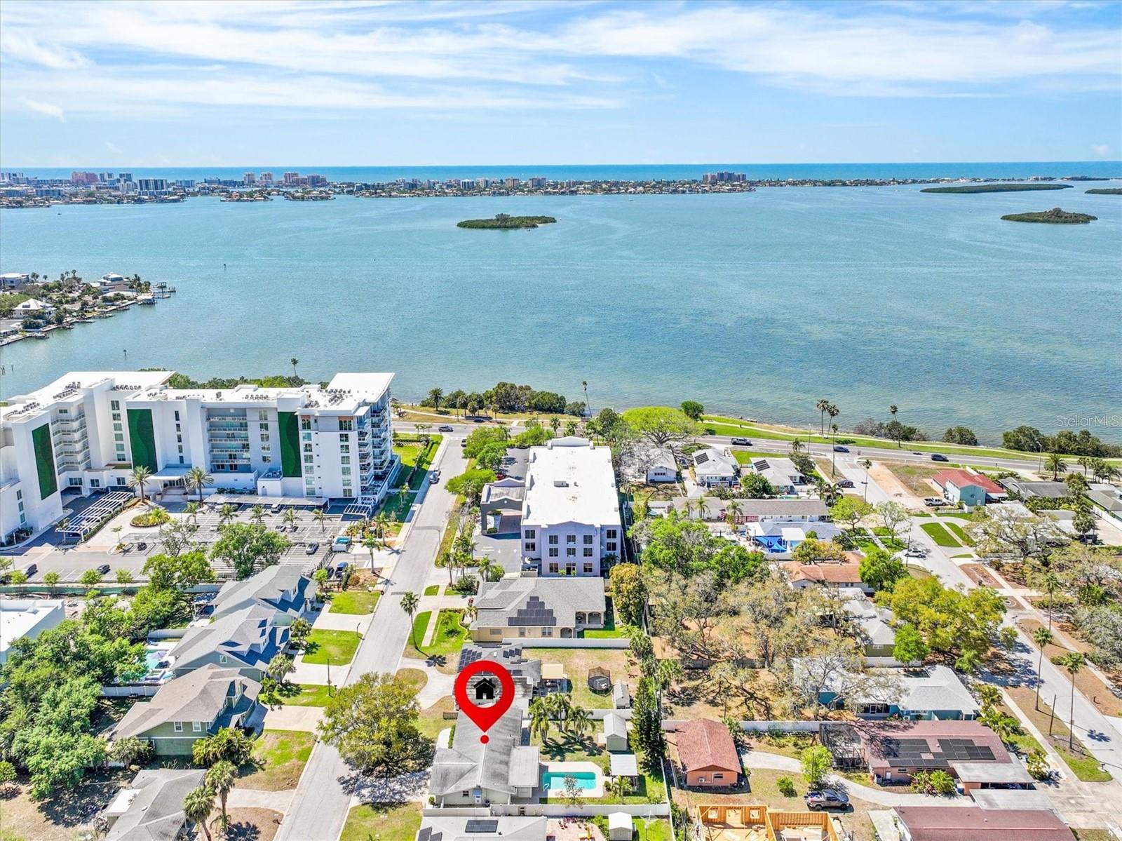 Aerial view showcasing prime location just moments from the water