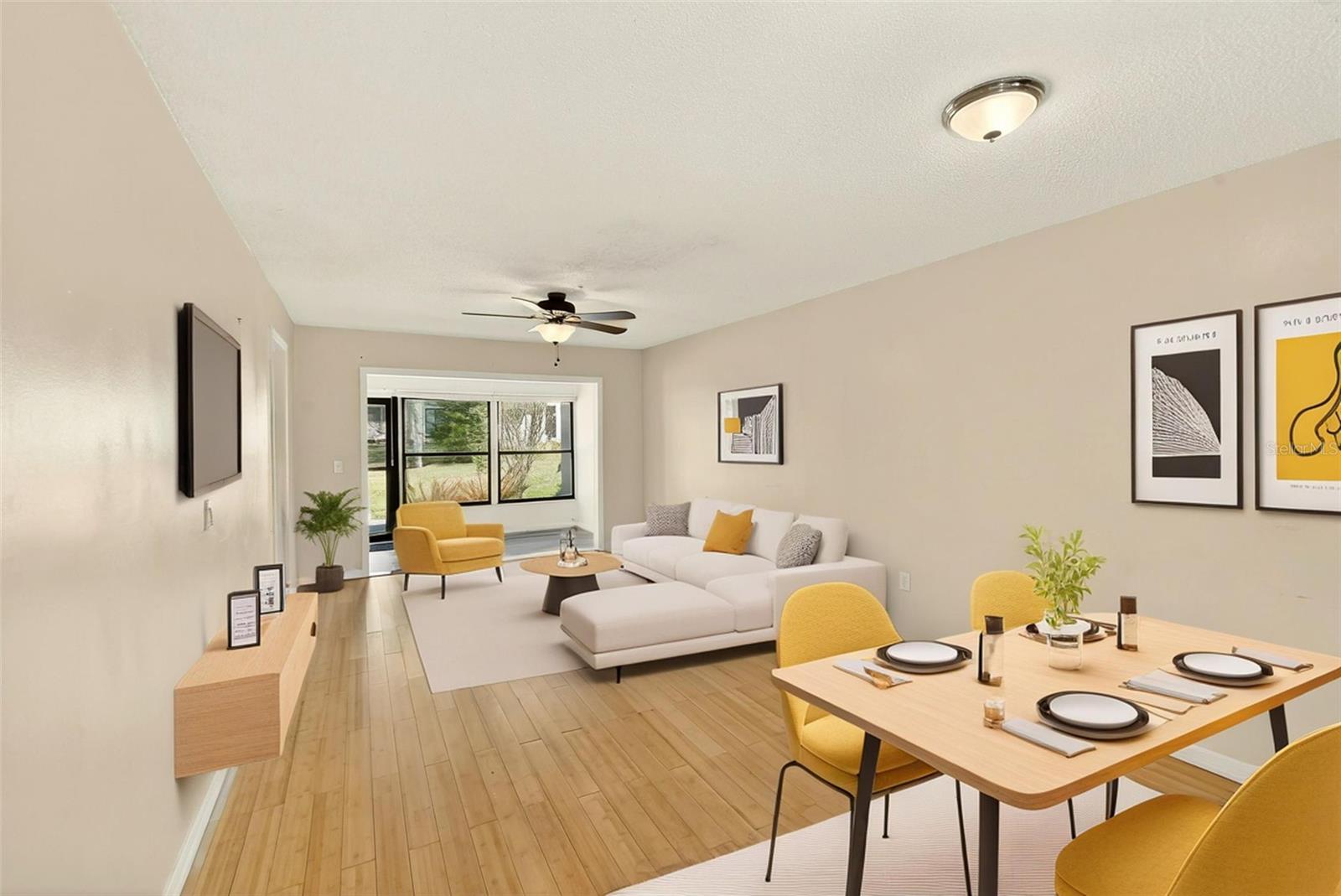 vitrually staged living and dining room combo