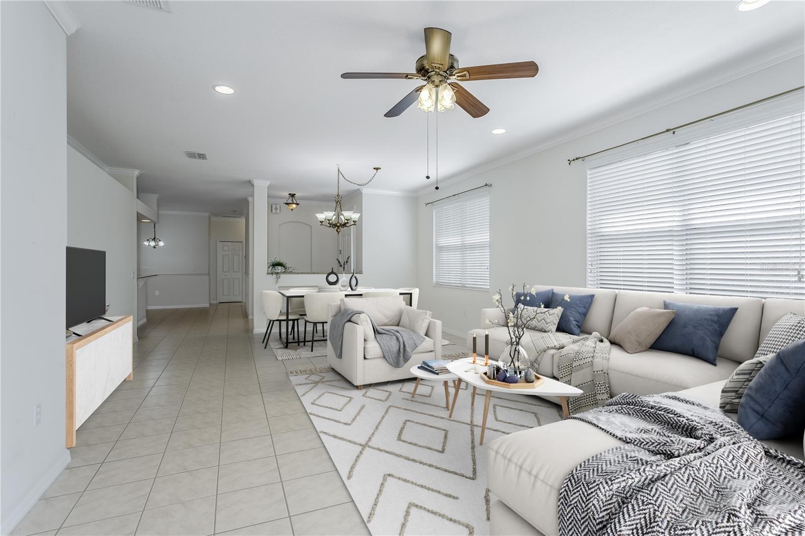 virtual staged living room dining room combo