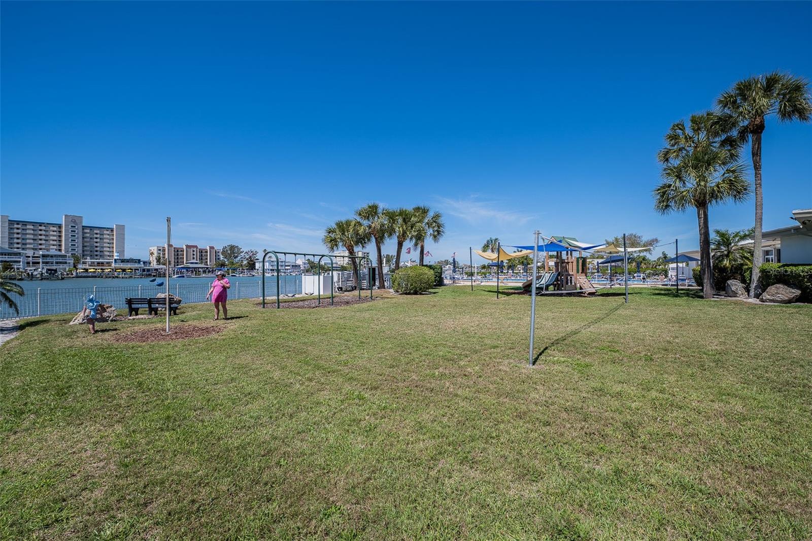 Swings for kids, tetherball, and volleyball net!