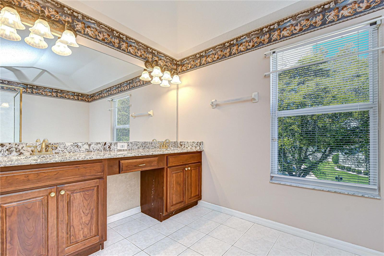 Primary bath with vanity area.