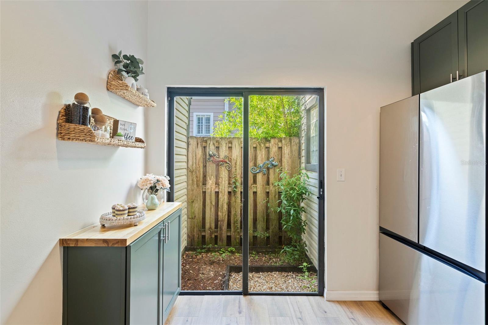 Coffee nook in kitchen and outdoor garden space