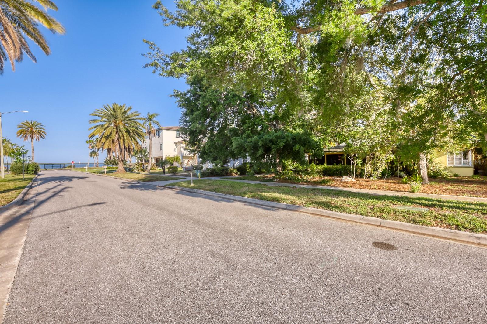 Street view looking past the home on the right to the water