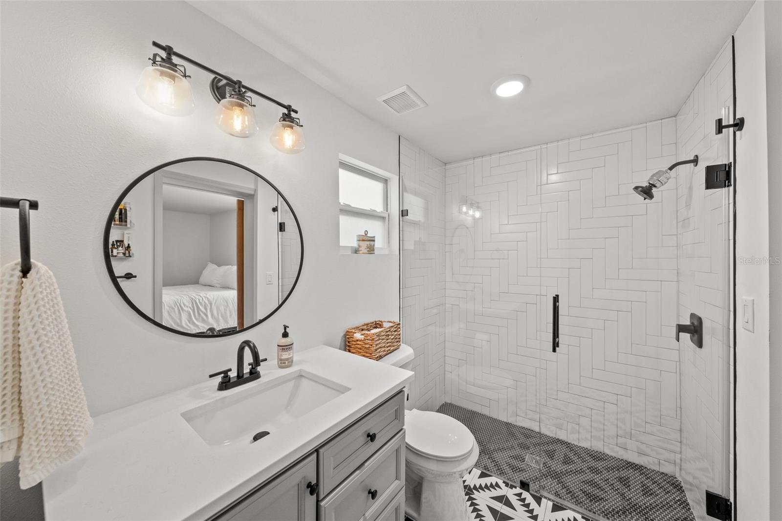 Note the floor to ceiling tile