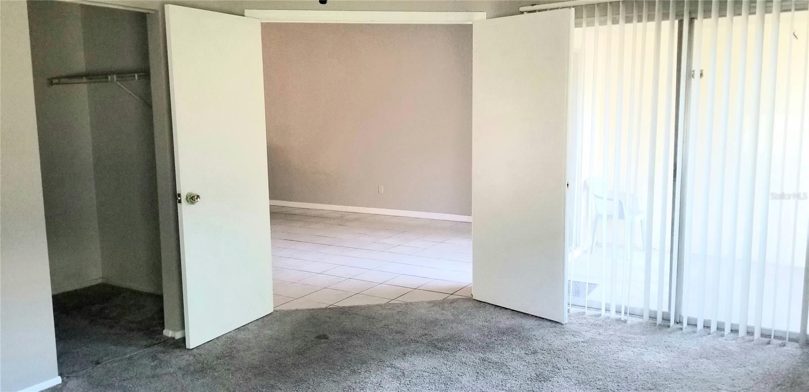 Master bedroom off living room