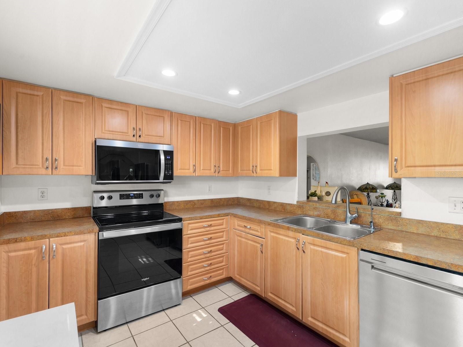 Kitchen open to dining and living room