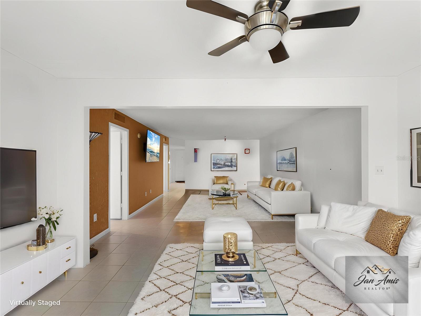 Staged view from patio to front