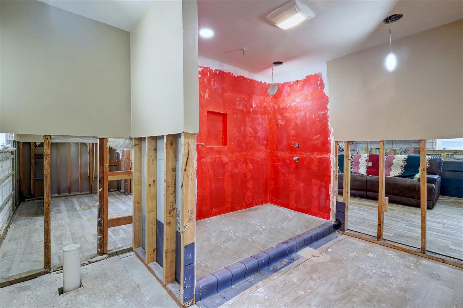 this is the 12 x 9 master bath with the shower plumbing and other plumbing in place just needs fixtures and tile