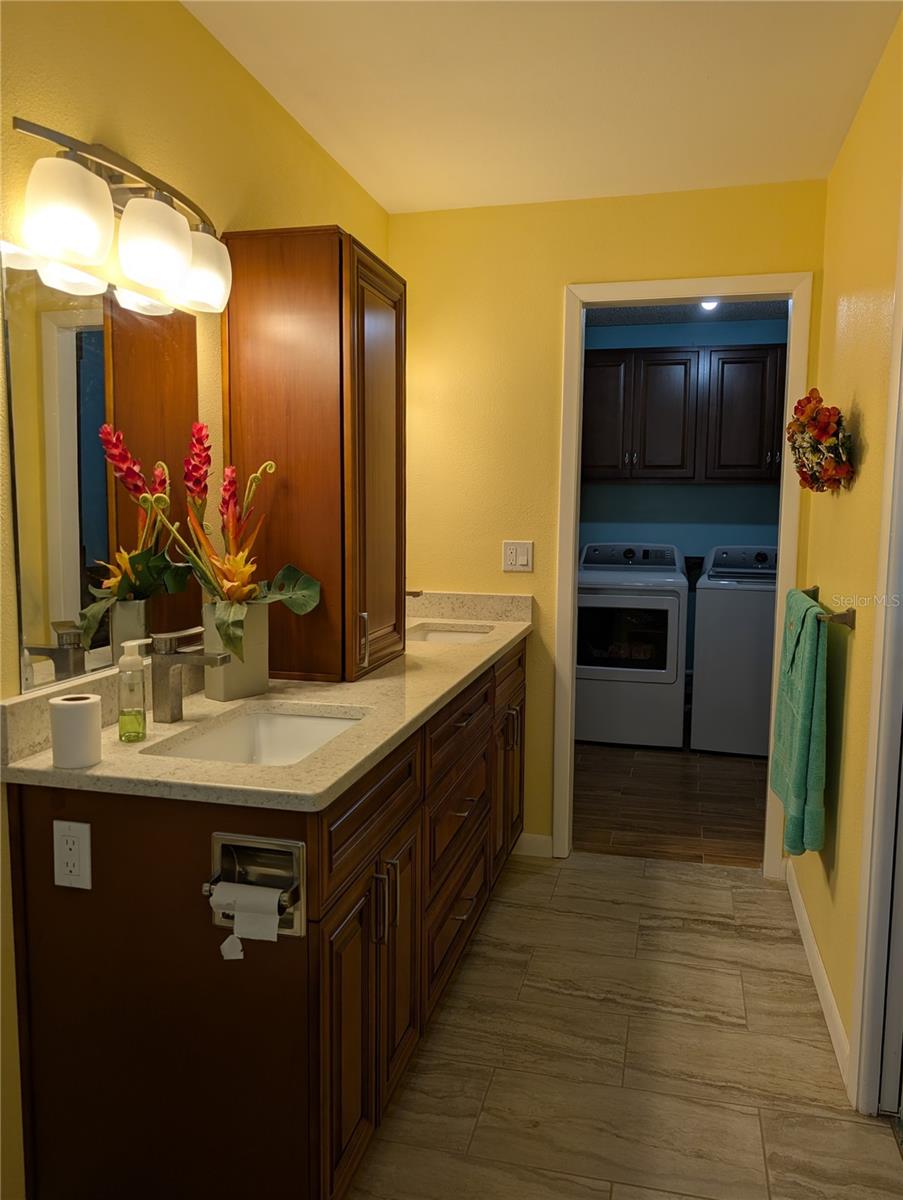 View from shower to interior laundry room.
