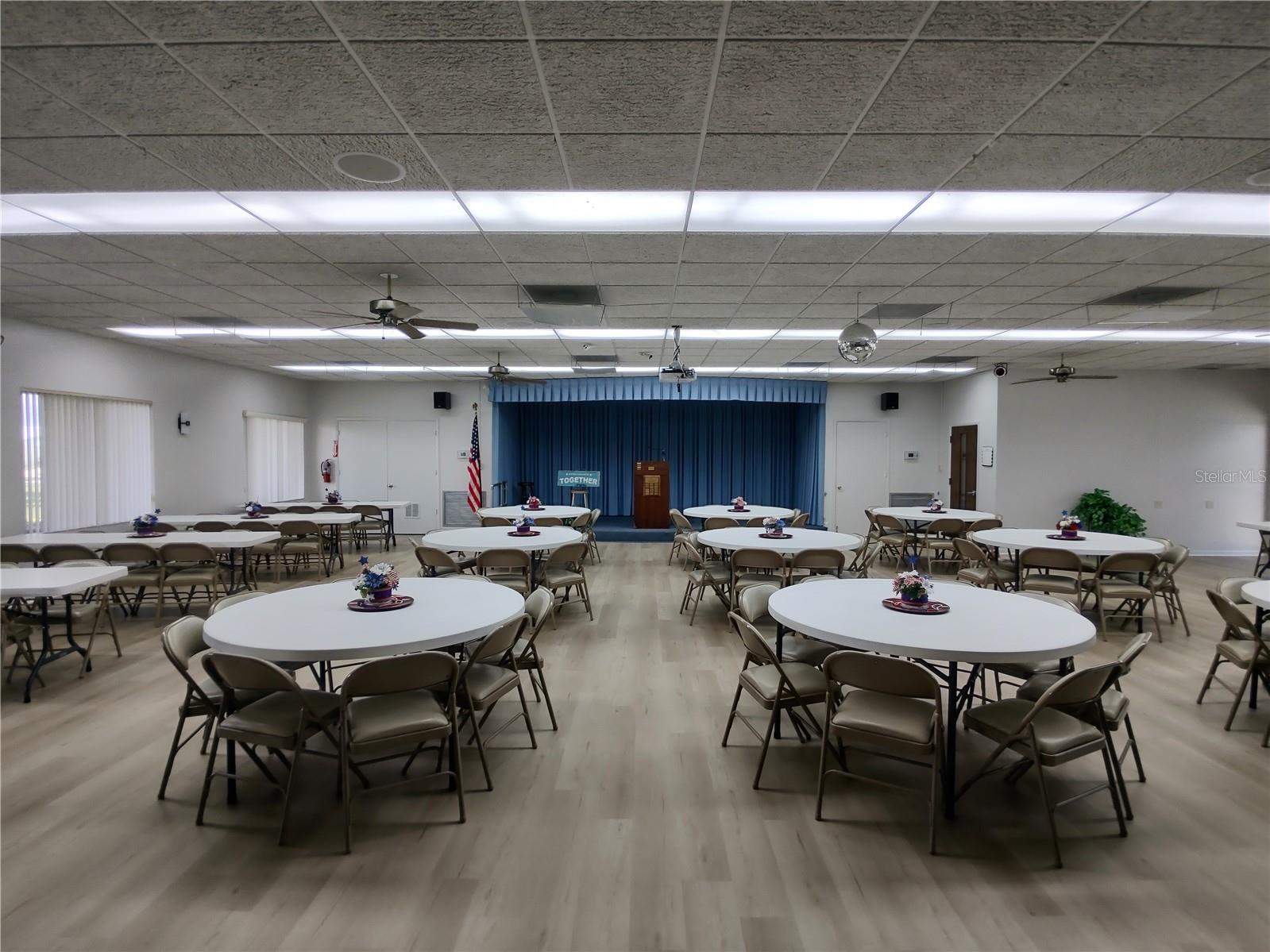 Community meeting room.  Business office to right of stage.