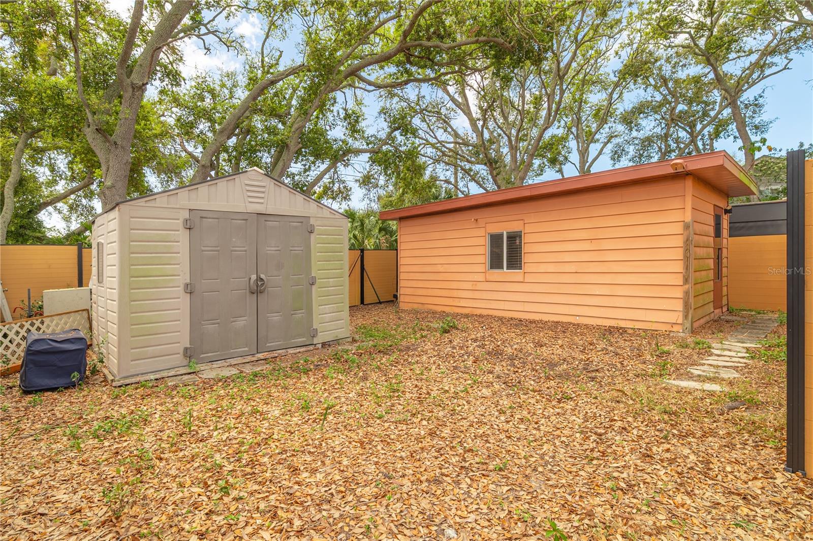 Back yard with Detached garage and Shed - With room for pets to roam.
