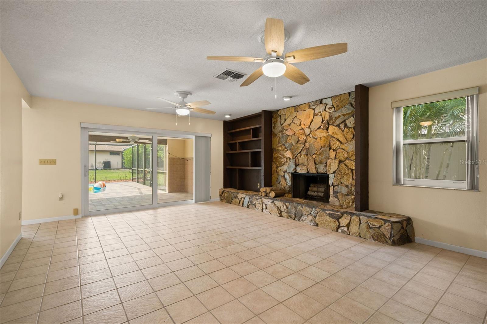 Family room with fireplace