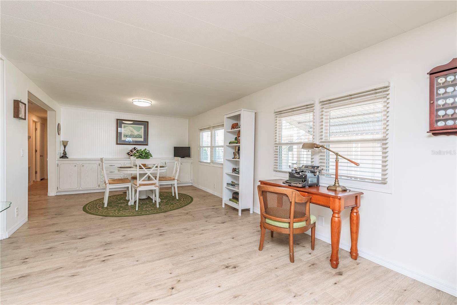 Flexible space currently being used as an office with a view.