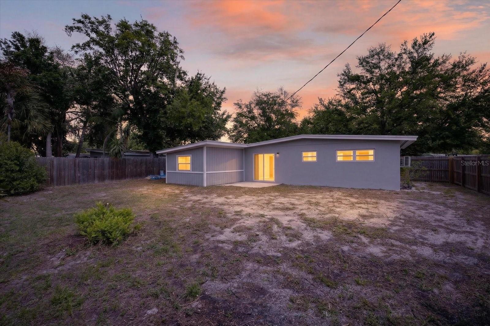 Twilight back yard view