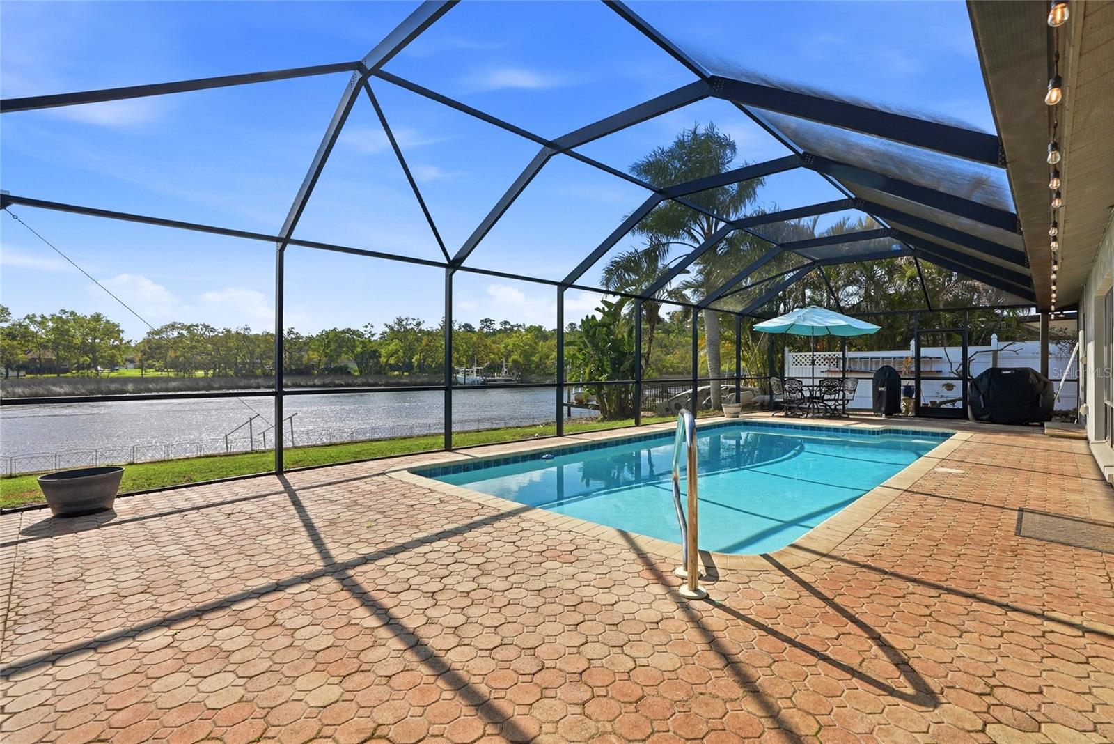 Screened pool area with great water views