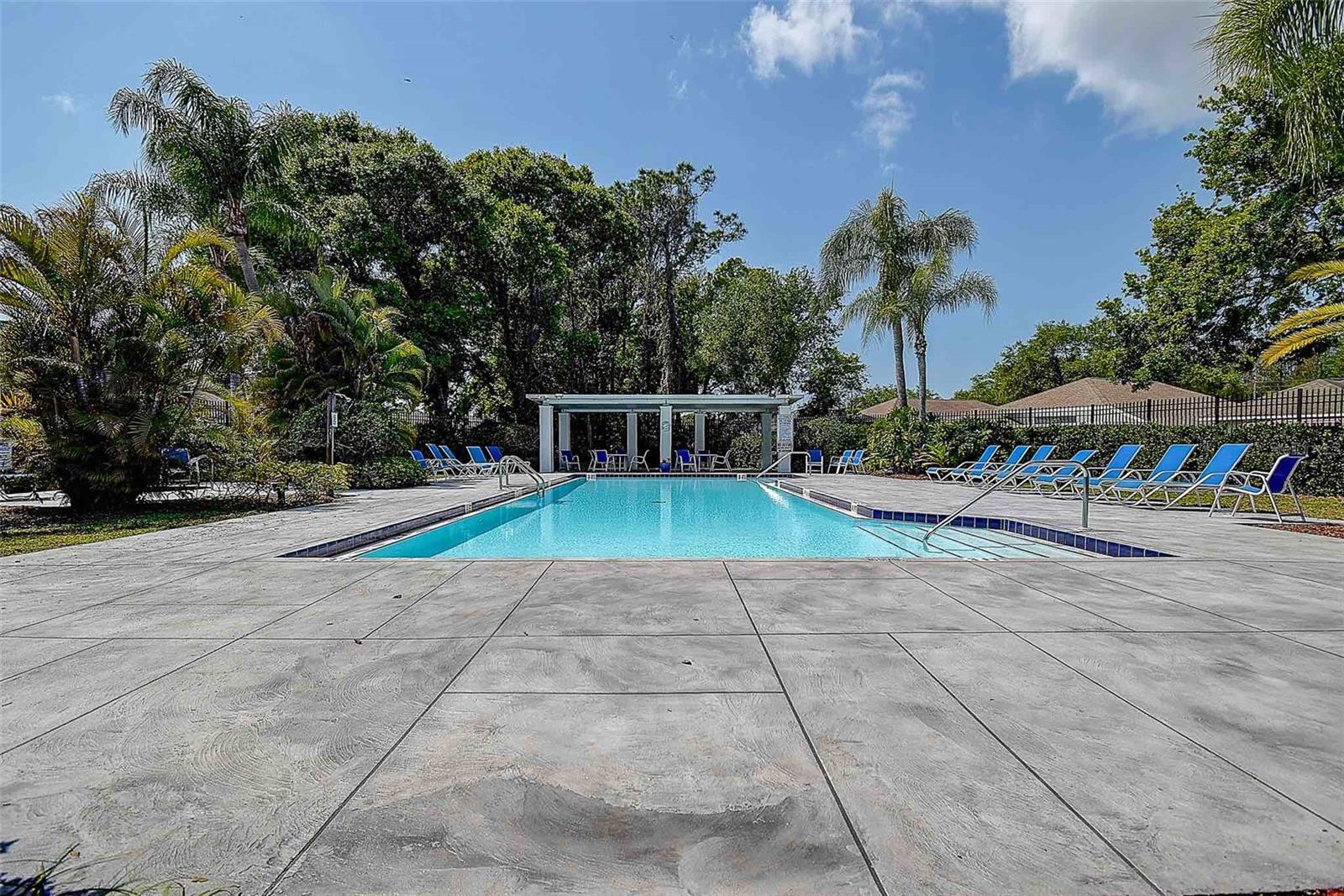 Wyndtree Village resident community pool and lounge area.