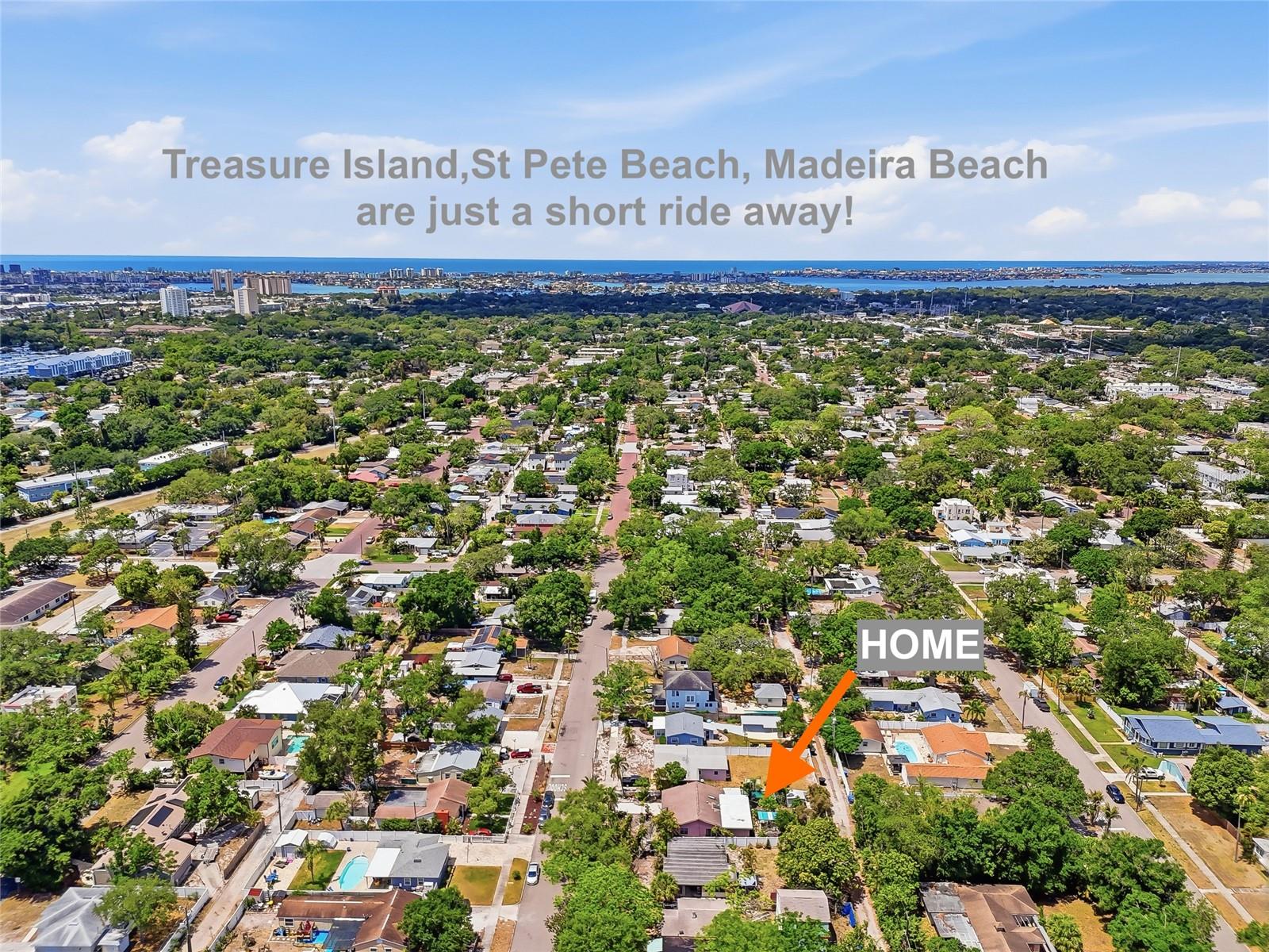 Treasure Island, St. Pete Beach, and Madeira Beach are all close by, perfect for sunset evenings by the water.
