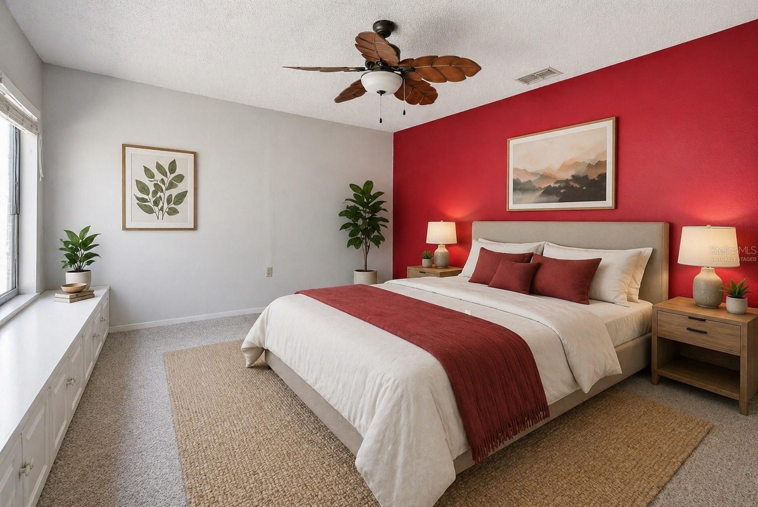 Second bedroom with peaceful views of the patio. Virtually Staged