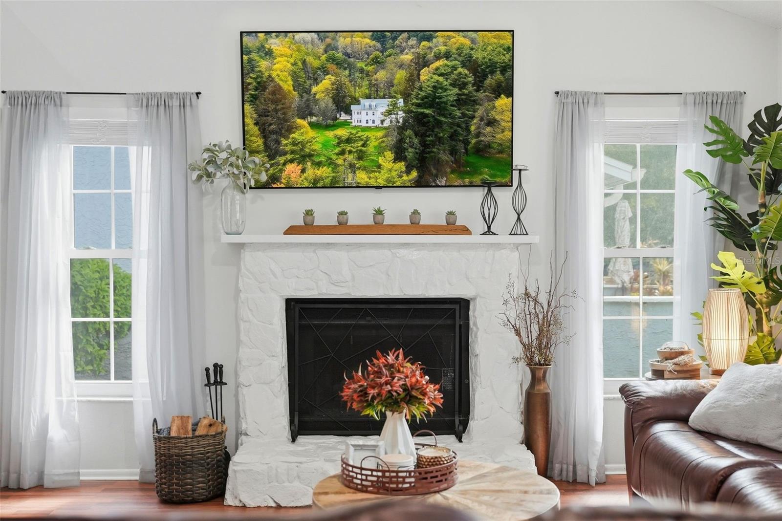 living room/wood burning fireplace