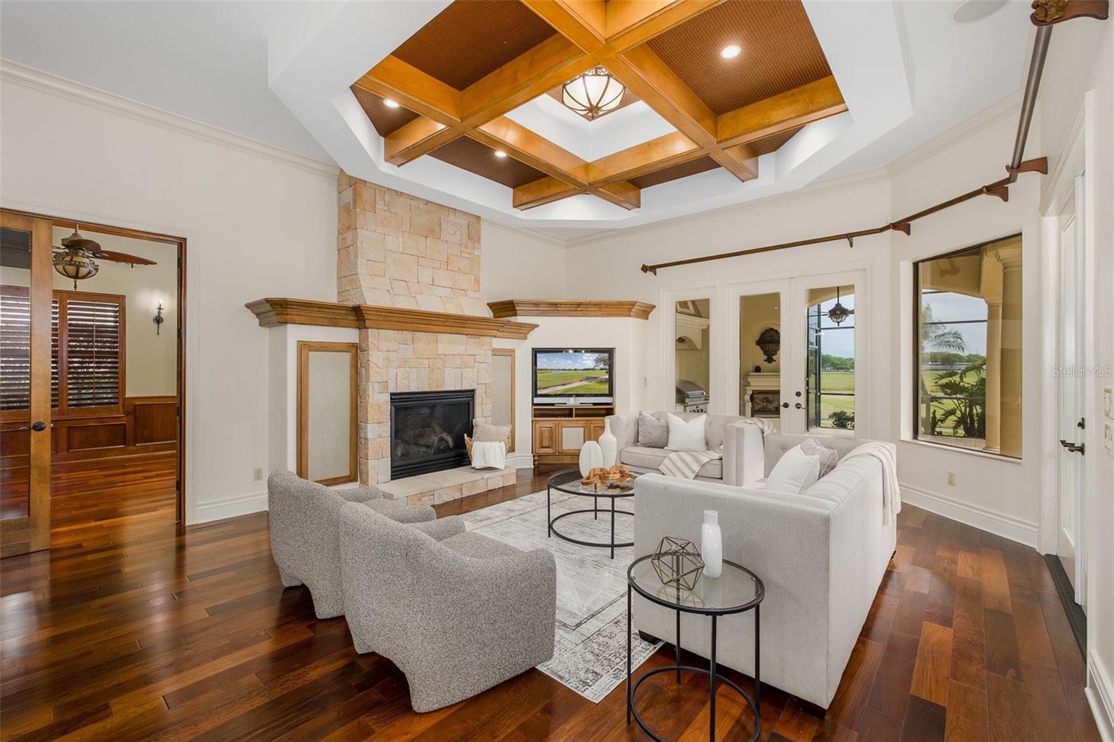 Family Room w/Custom Coffered Ceiling