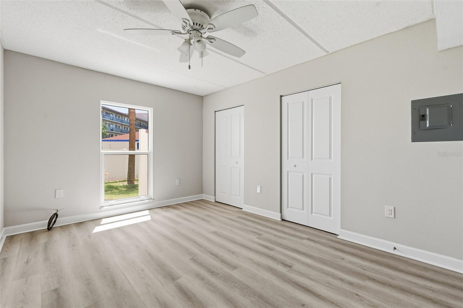 Bedroom with nice vinyl floors