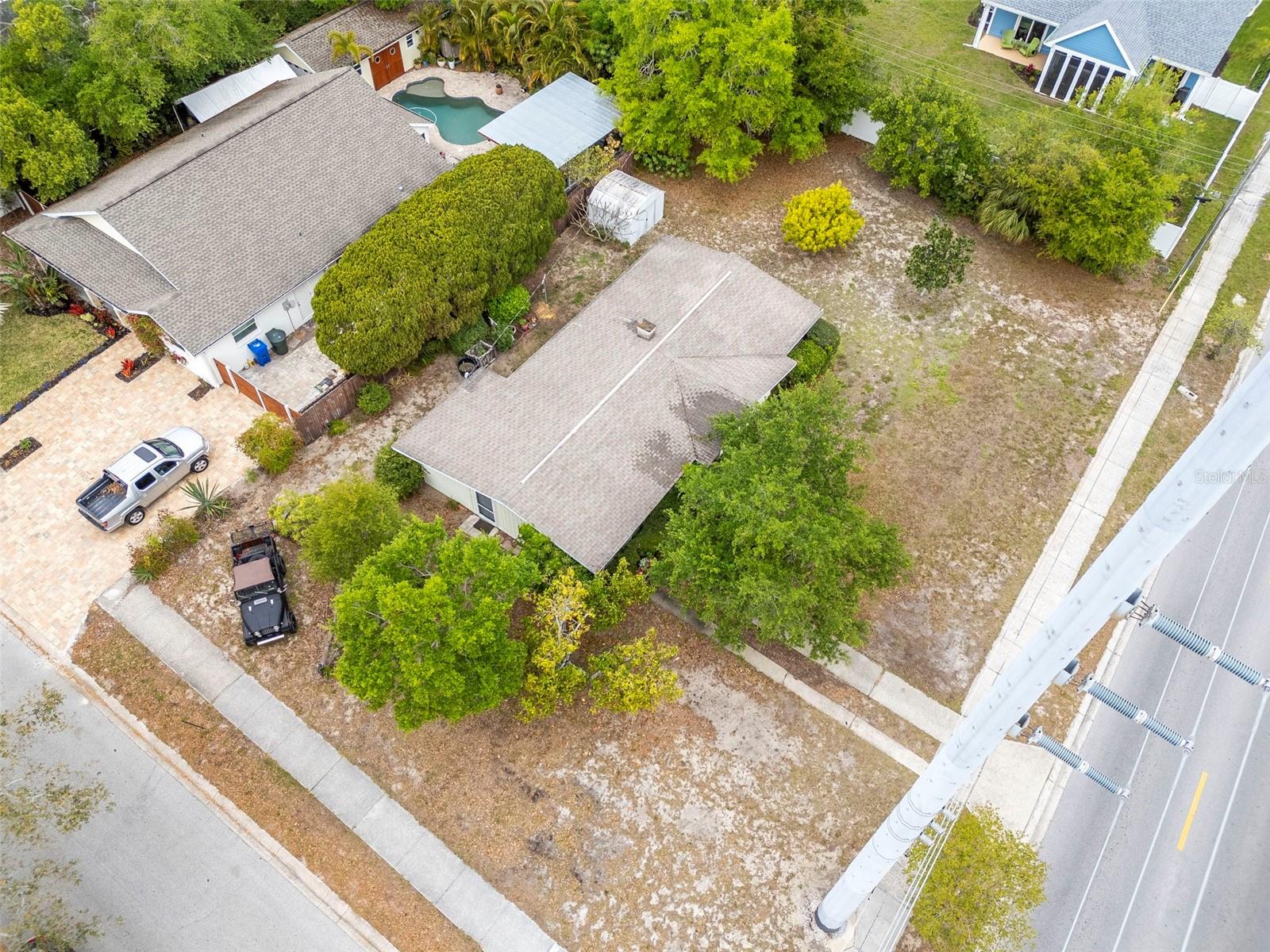 Aerial view of the entire quarter acre lot.