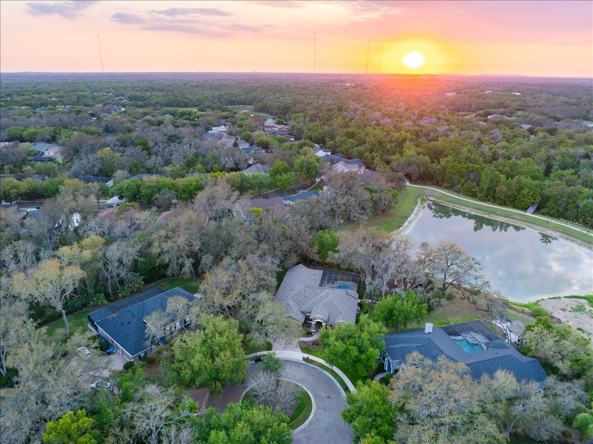 Large private lot surrounded by lush landscaping.