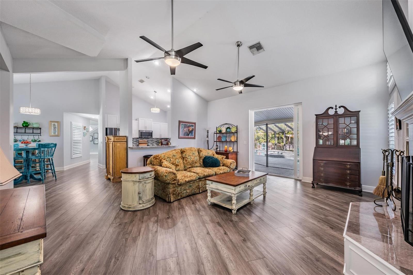 Family room looking towards kitchen