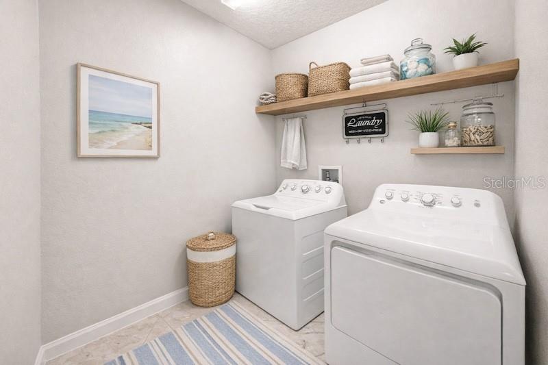 Inside Laundry is located behind the kitchen with a secret door to the Primary Suite