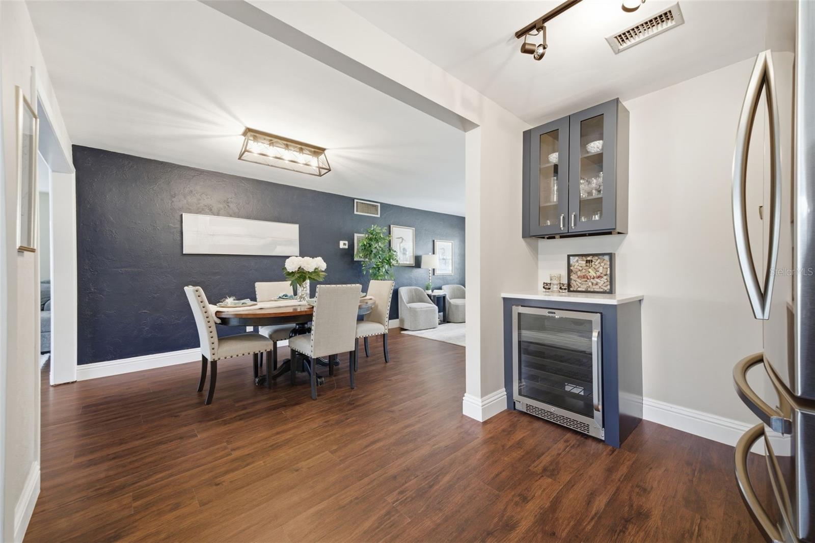 From the kitchen into the dining room.